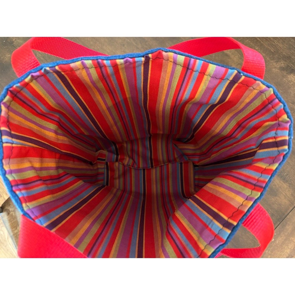 Handmade Denim Tote Bag Red Hot Cocoa Recipe Graphic Pocket Striped Lining Blue - Picture 3 of 4